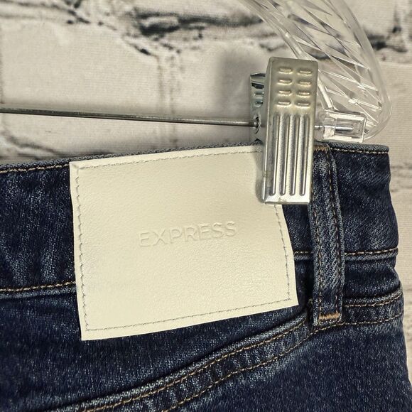 Express Relaxed Straight Jeans Low Rise Rigid Stretch Seamed Dark Blue - Picture 12 of 14